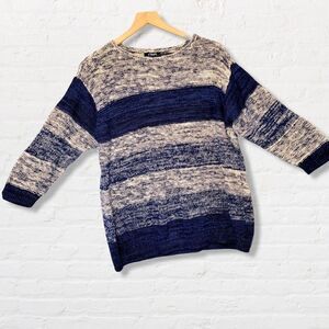 Chaps 3/4 Sleeve Sweater Striped with Shades of Blue, Size XL